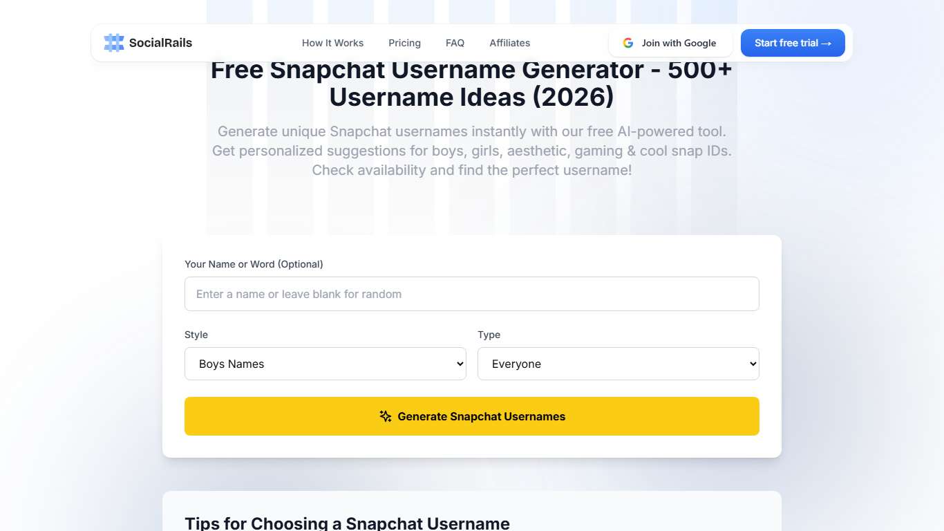 Snapchat Username Generator (2026): 500+ Ideas + Availability Checker